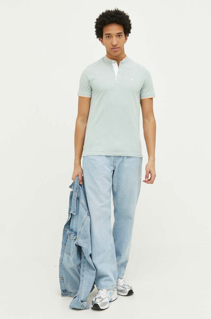 

Хлопковое поло Jack & Jones JJEPAULOS цвет бирюзовый однотонное 12199711