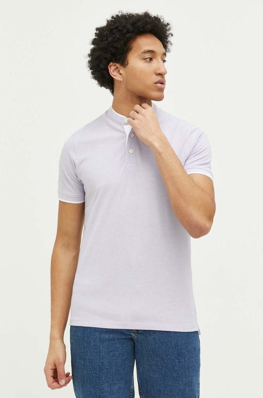 

Памучна тениска с яка Jack & Jones JJEPAULOS в лилаво с изчистен дизайн 12199711, Виолетов