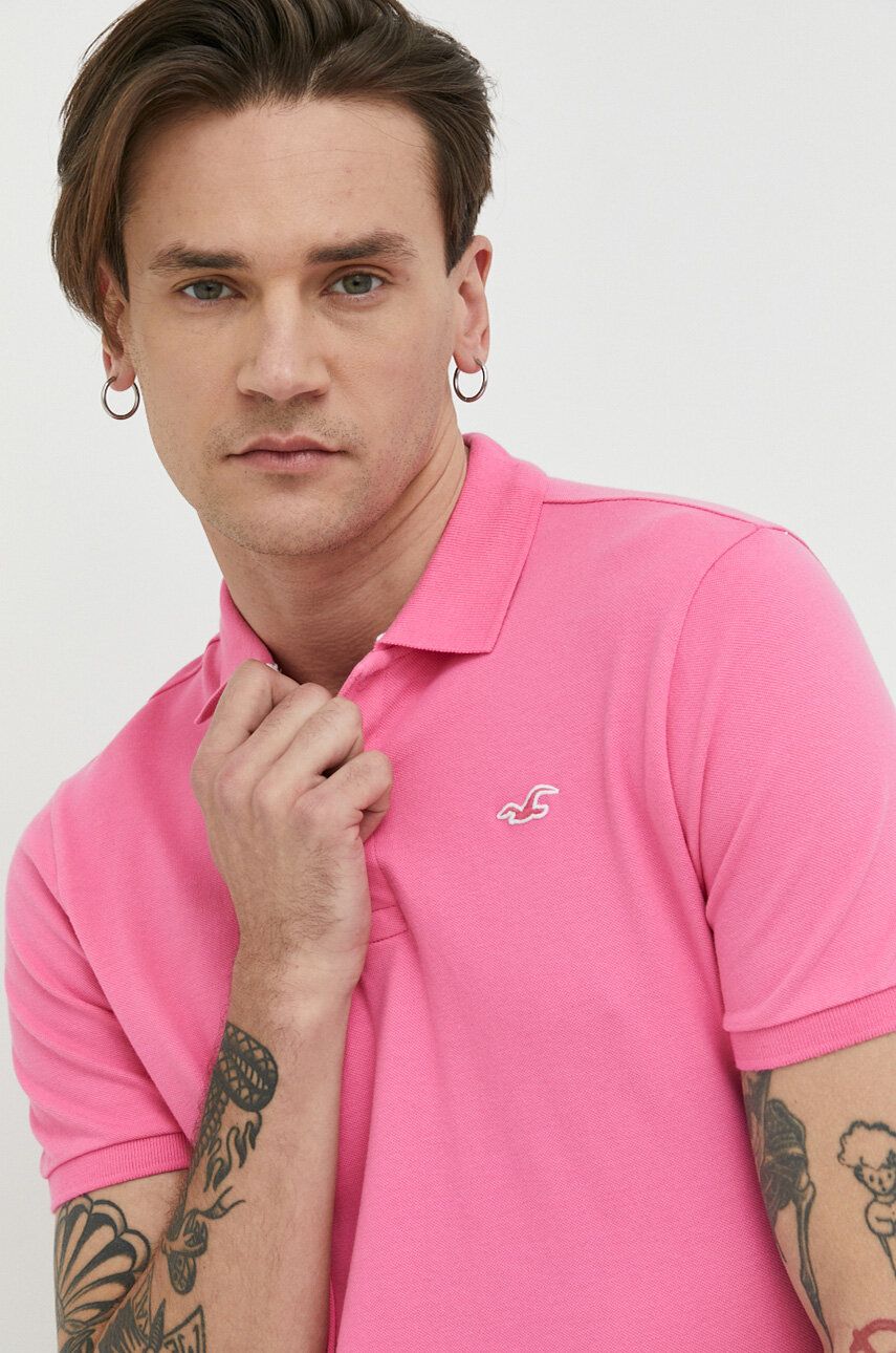 Hollister Co. tricou polo barbati, culoarea roz, neted