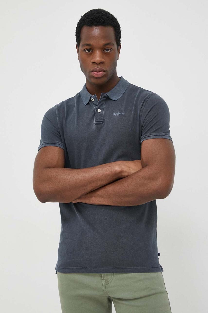 

Бавовняне поло Pepe Jeans Oliver колір сірий однотонний