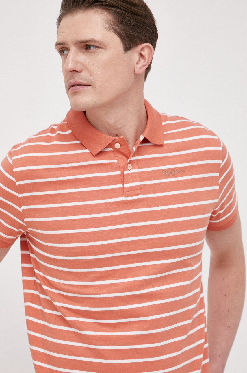 Bavlněné polo tričko Pepe Jeans Pepe Stripes oranžová barva - oranžová -  100 % Bavlna