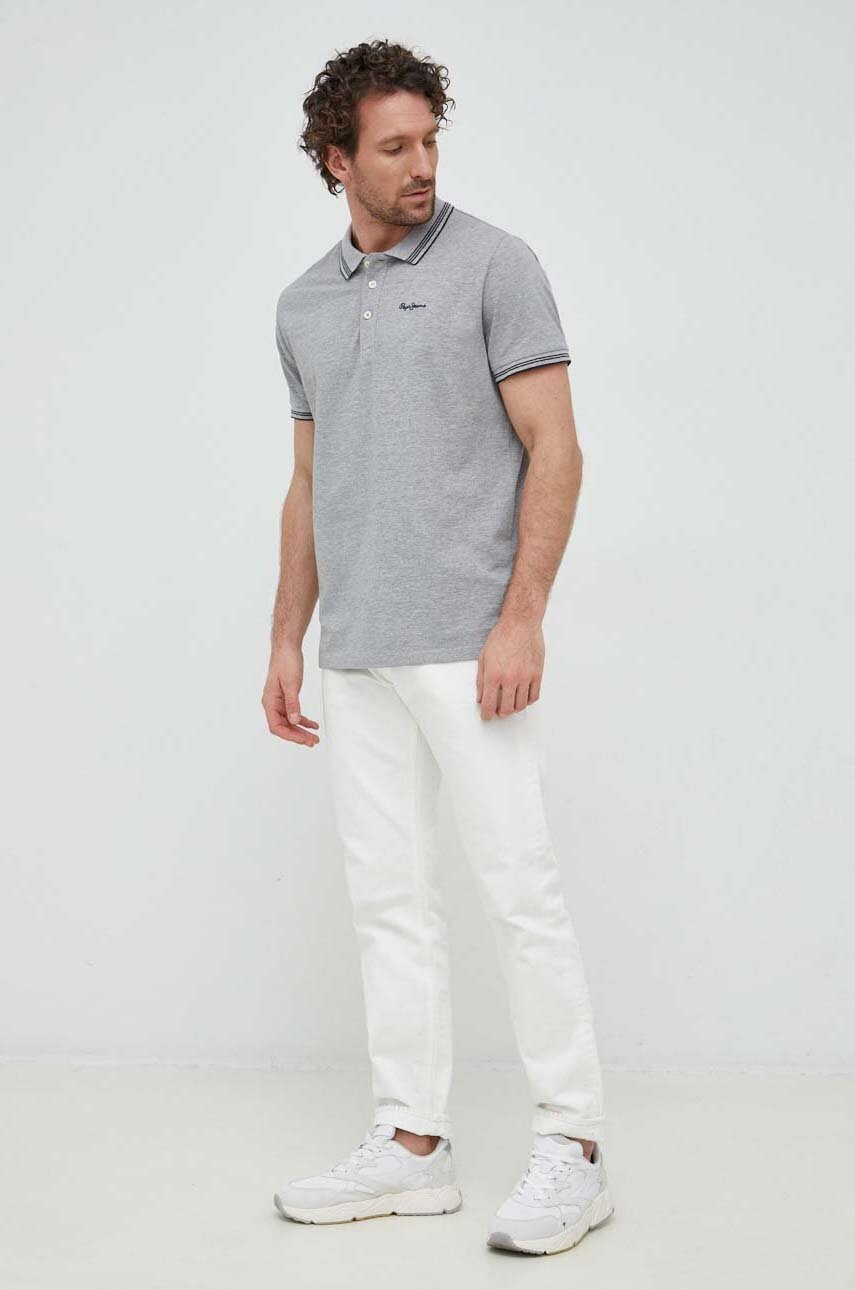 

Поло Pepe Jeans Jett чоловіче колір сірий меланж