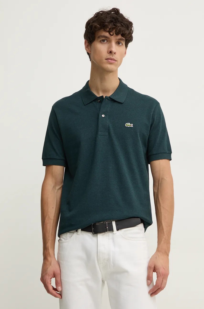 

Памучна тениска с яка Lacoste в сиво с меланжов десен, Зелен