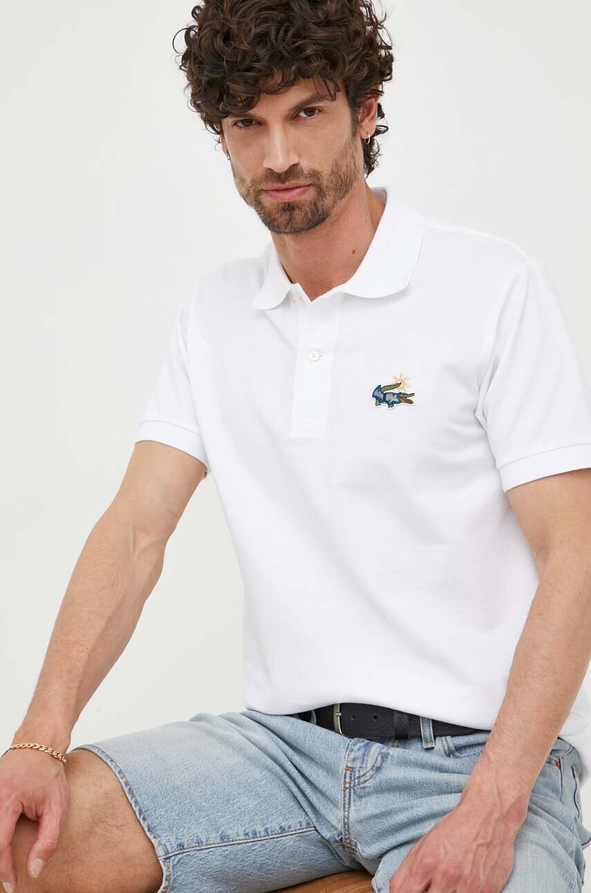 

Бавовняне поло Lacoste x Netflix колір білий з аплікацією PH7057-VIR