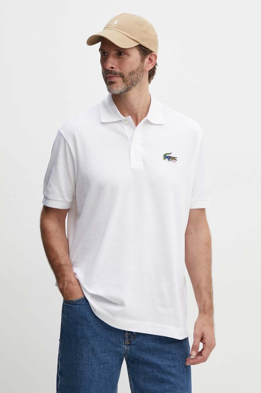 Lacoste Polo De Bumbac X Netflix Culoarea Alb, Cu Imprimeu Ph7057-vir