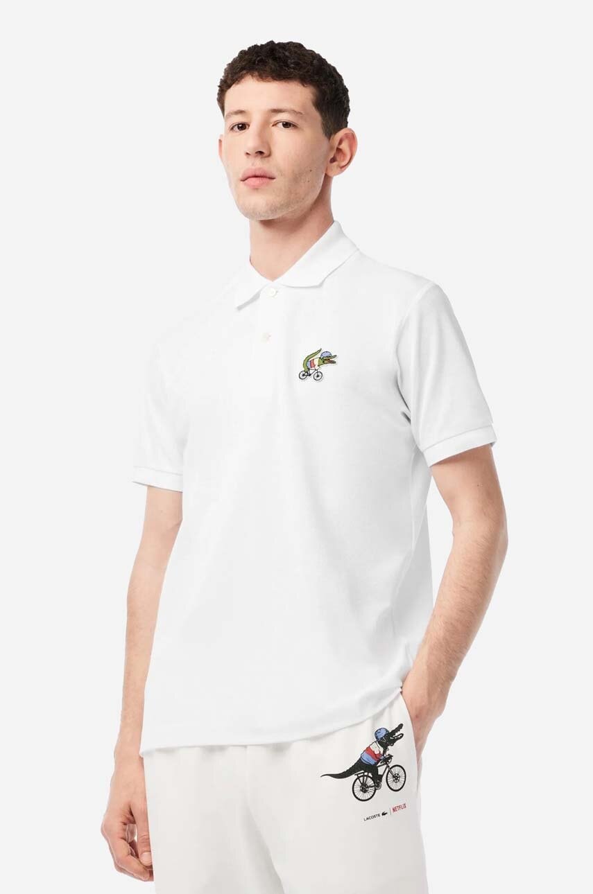 Lacoste Polo De Bumbac X Netflix Culoarea Bej, Cu Imprimeu Ph7057-vir