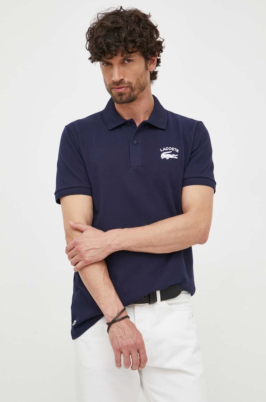 Lacoste Tricou Polo Barbati, Culoarea Albastru Marin, Cu Imprimeu