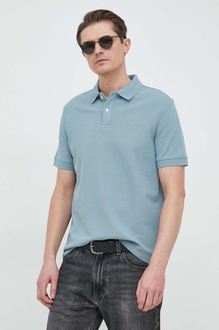 Bavlněné polo tričko Guess - modrá -  100 % Bavlna