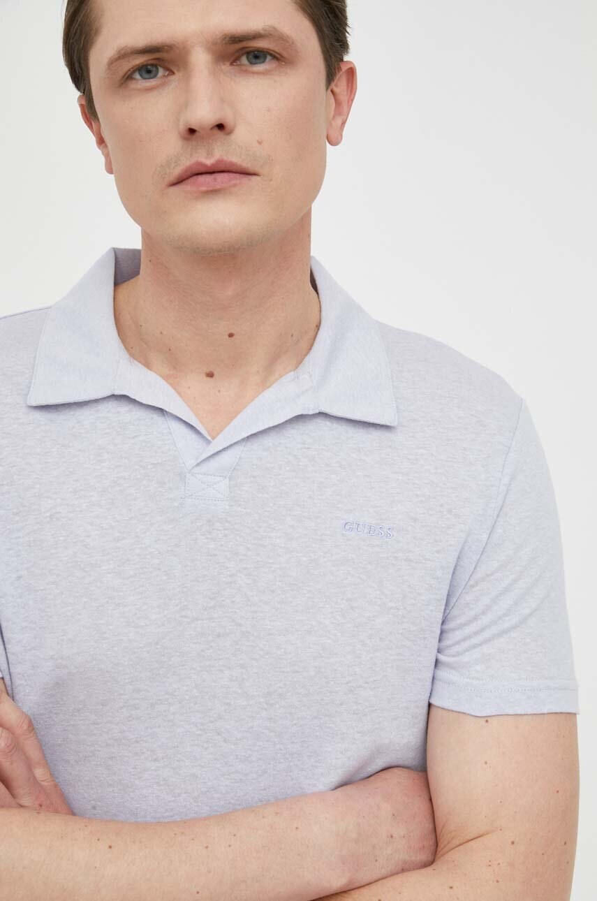 Polo tričko Guess fialová barva - fialová -  55 % Konopí