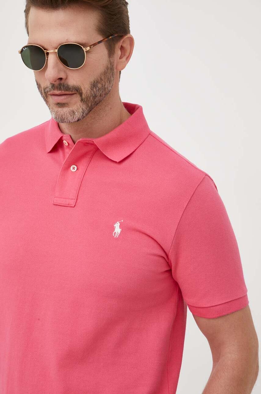 Levně Bavlněné polo tričko Ralph Lauren růžová barva, 710782592