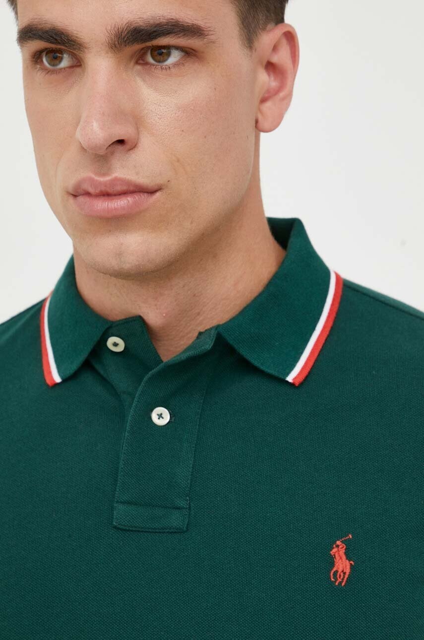 

Хлопковое поло Polo Ralph Lauren цвет зелёный однотонный