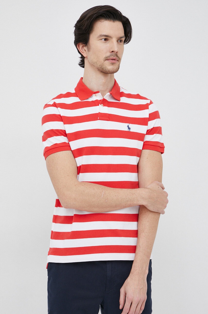 

Памучна тениска с яка Polo Ralph Lauren в червено с десен, Червен