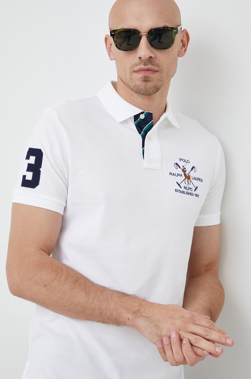

Бавовняне поло Polo Ralph Lauren колір білий з аплікацією