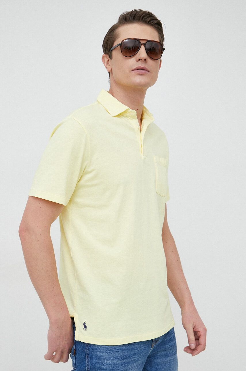 Levně Polo tričko se lněnou směsí Polo Ralph Lauren žlutá barva, 710900790