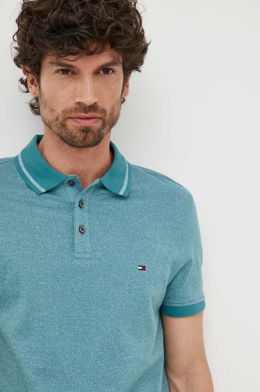 

Хлопковое поло Tommy Hilfiger цвет зелёный меланж