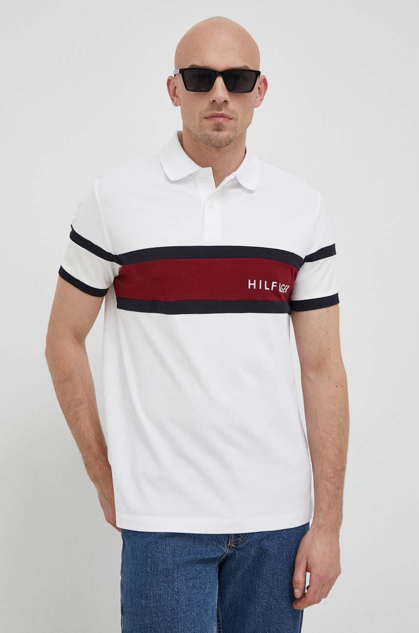 

Бавовняне поло Tommy Hilfiger колір білий візерунок