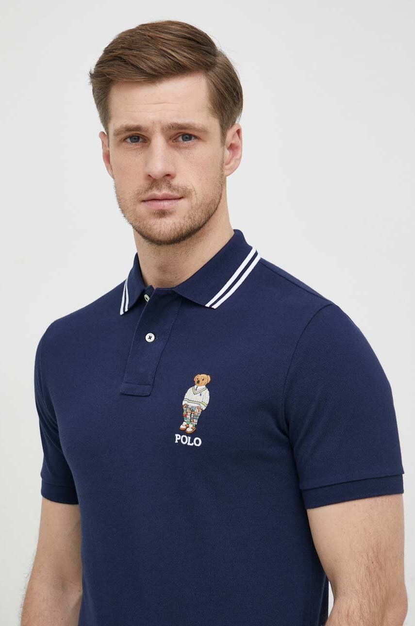 

Памучна тениска с яка Polo Ralph Lauren в тъмносиньо с изчистен дизайн, Тъмносин