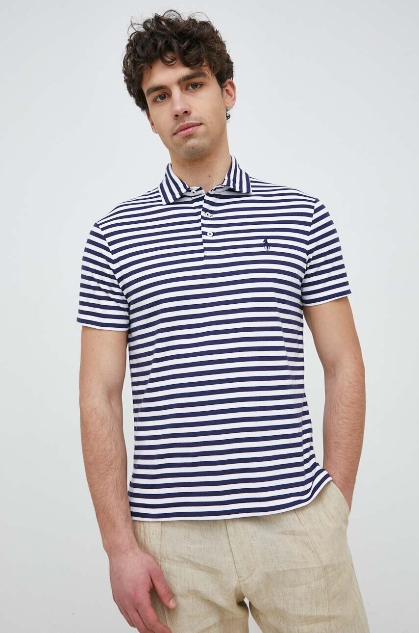 

Хлопковое поло Polo Ralph Lauren цвет синий узорный