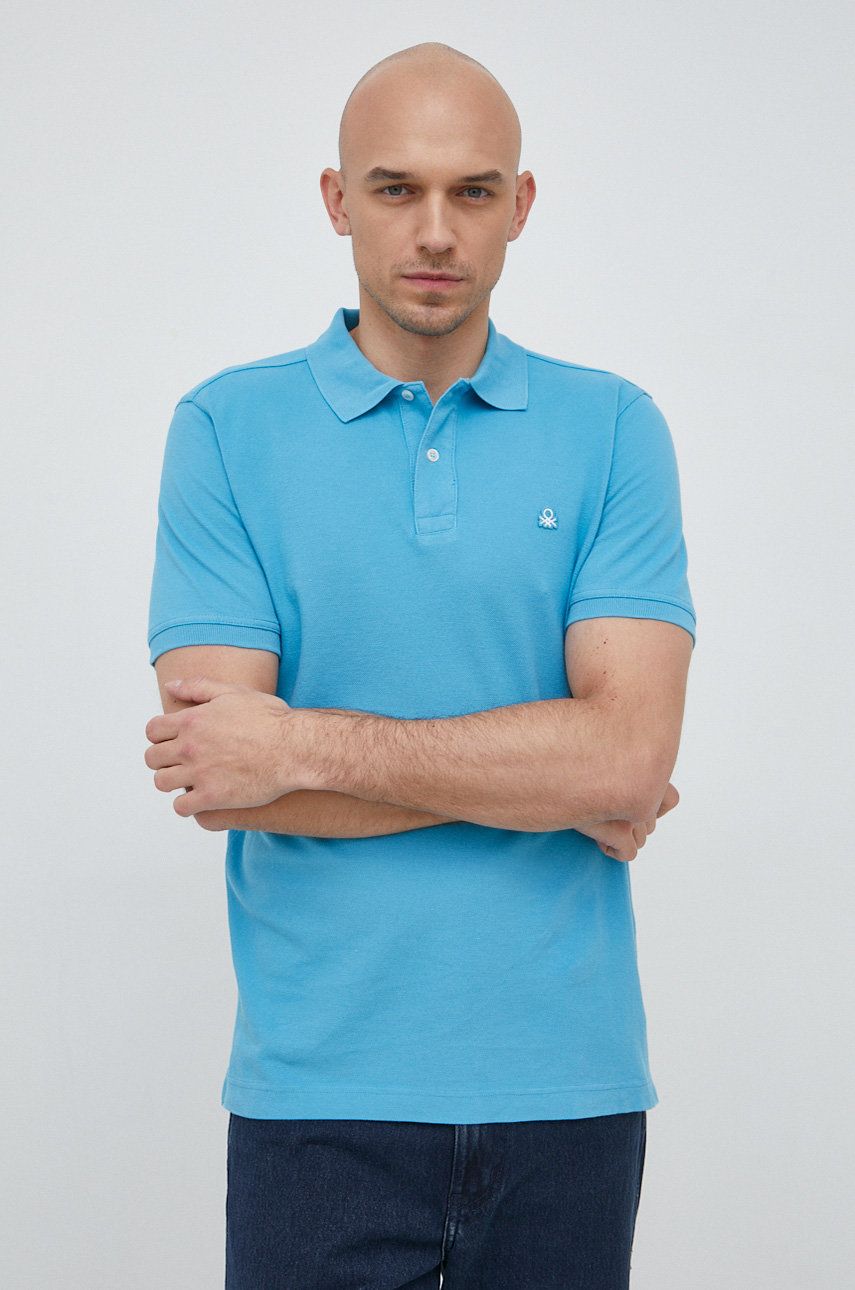 Bavlněné polo tričko United Colors of Benetton - modrá -  100 % Bavlna