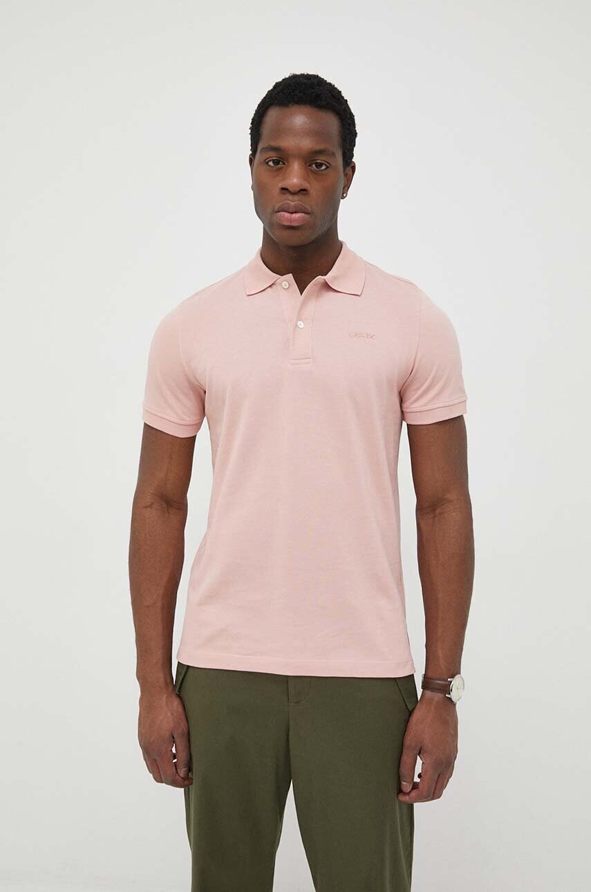 Geox polo de bumbac culoarea roz, neted