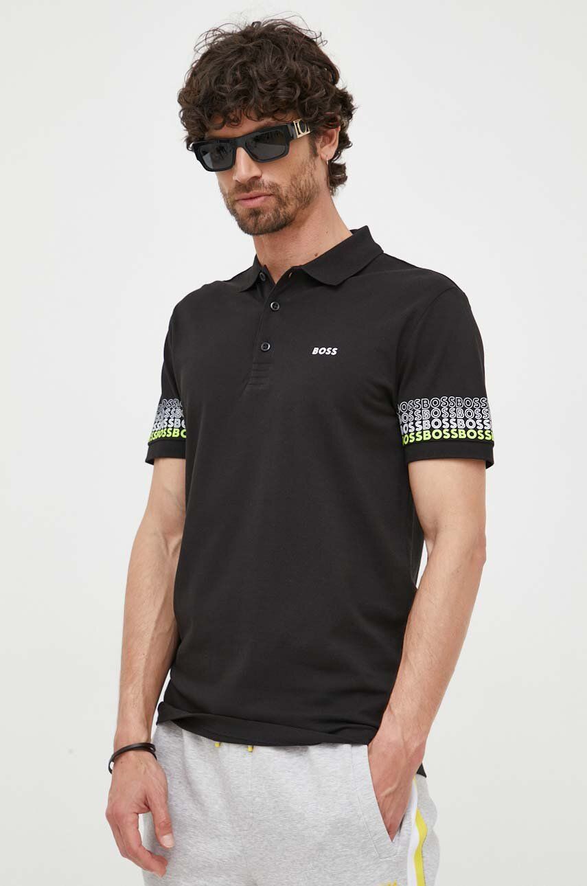 E-shop Bavlněné polo tričko BOSS BOSS GREEN černá barva, s potiskem