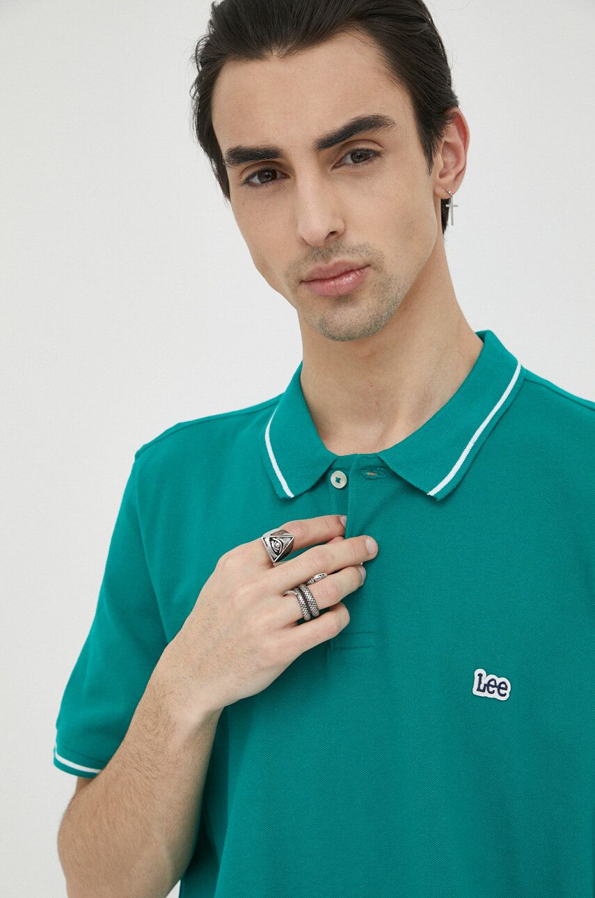 Bavlněné polo tričko Lee zelená barva, s aplikací - zelená -  100 % Bavlna
