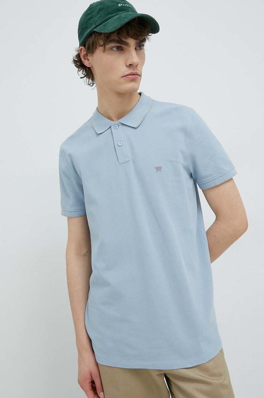 Bavlněné polo tričko Wrangler - modrá -  100 % Bavlna