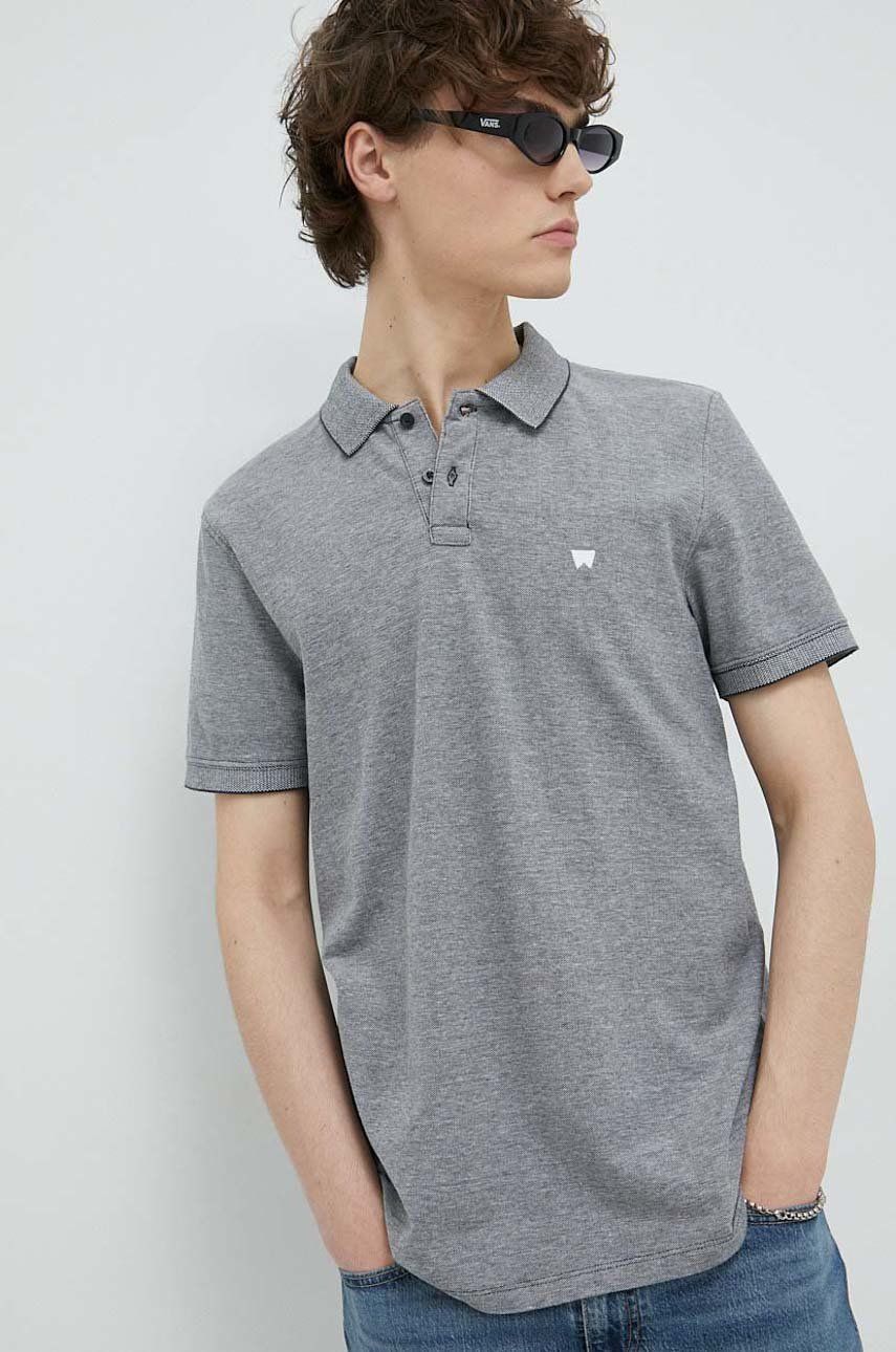 Bavlněné polo tričko Wrangler šedá barva - šedá -  100 % Bavlna