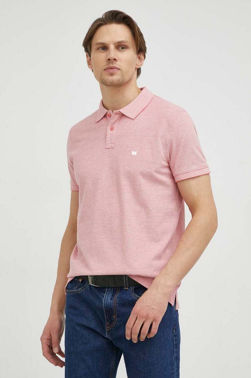 Bavlněné polo tričko Wrangler růžová barva - růžová -  100 % Bavlna