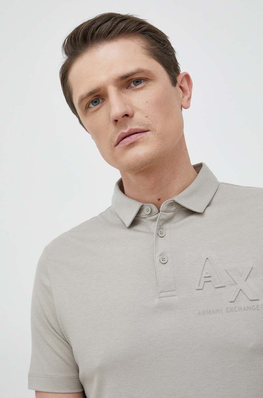 

Тениска с яка Armani Exchange в сиво с апликация, Сив