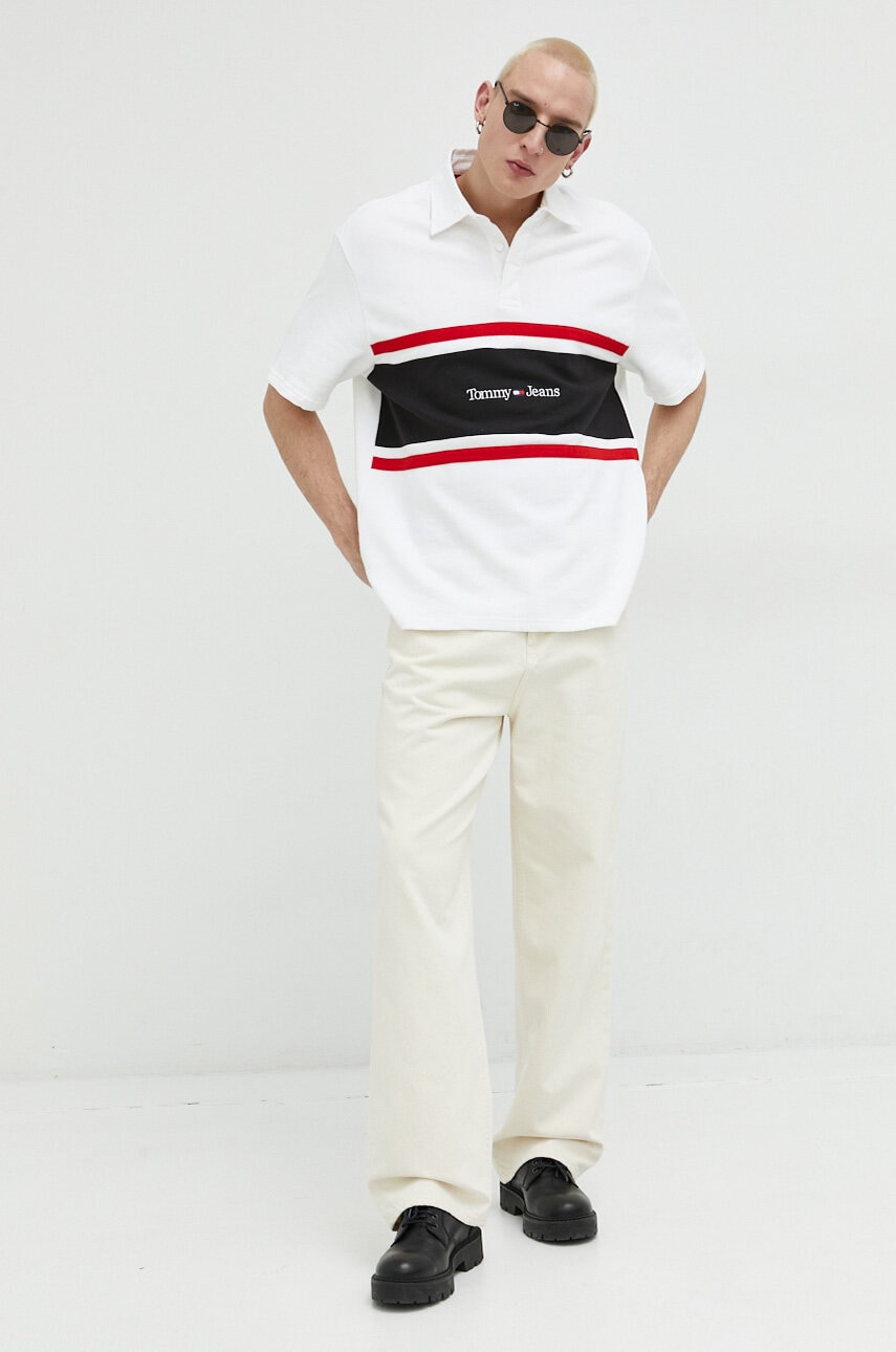 Tommy Jeans Polo De Bumbac Culoarea Bej, Modelator