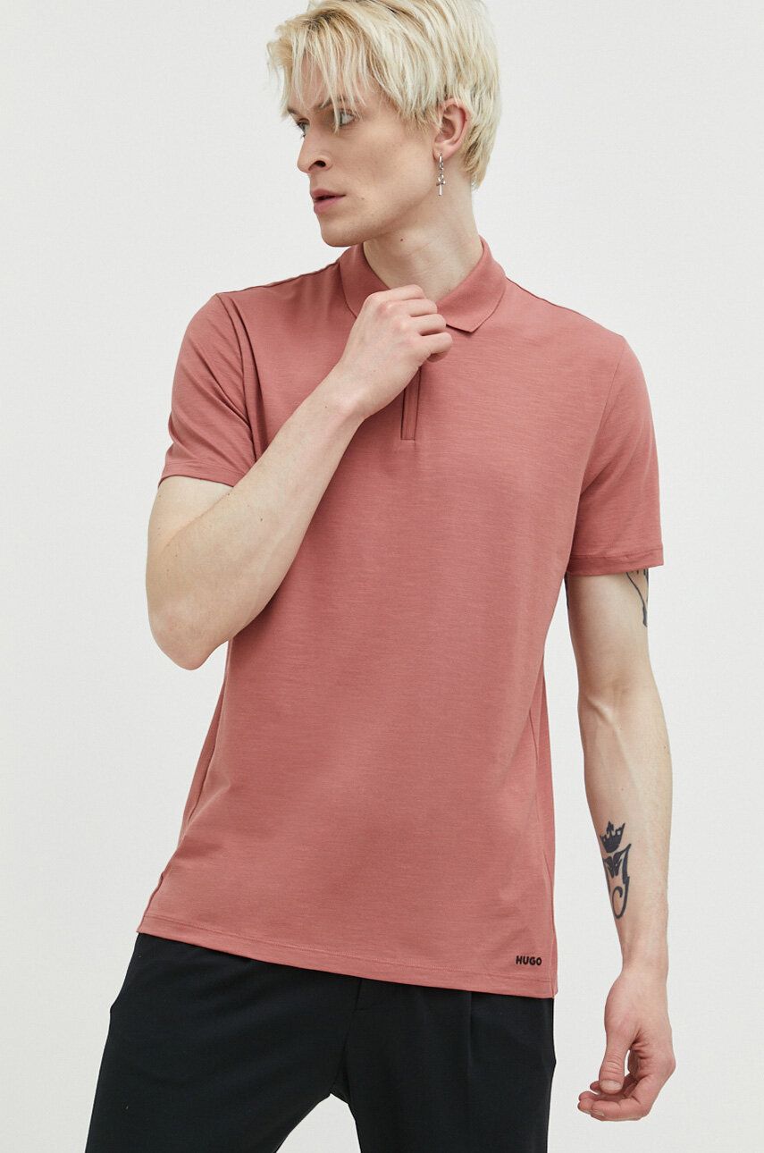 Polo tričko HUGO růžová barva - růžová -  56 % Bavlna