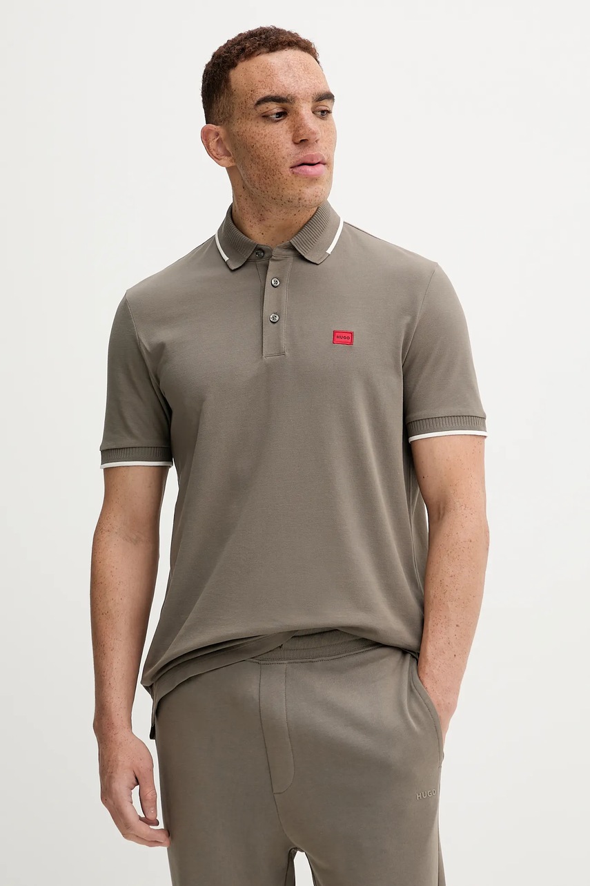 Levně Bavlněné polo tričko HUGO černá barva, 50490775