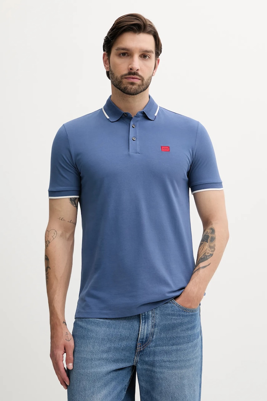 Levně Bavlněné polo tričko HUGO černá barva, 50490775