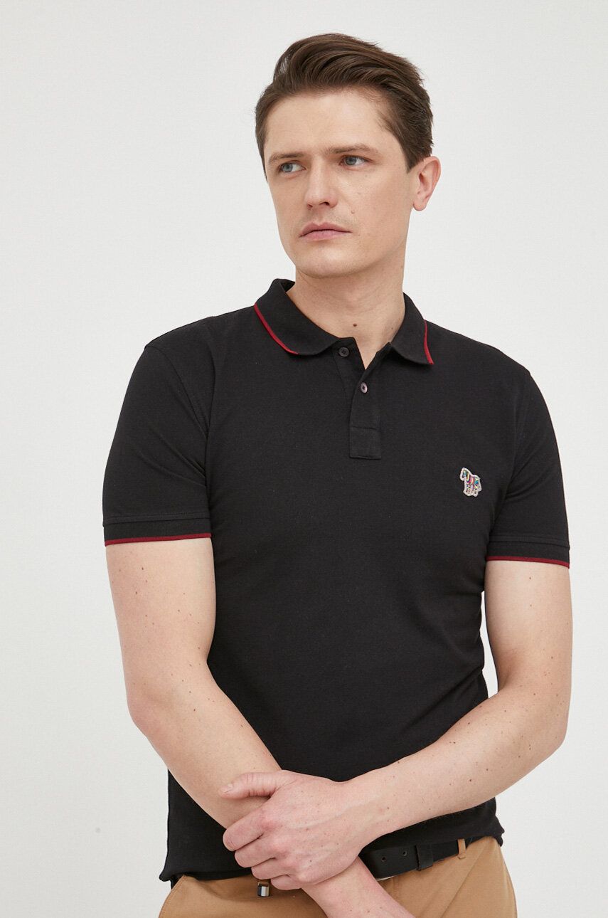 Ps Paul Smith Polo De Bumbac Culoarea Negru, Modelator