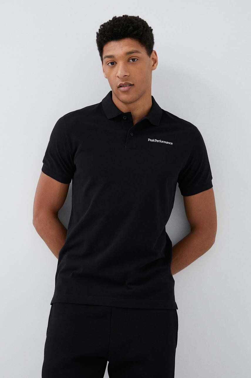 Bavlněné polo tričko Peak Performance černá barva, s aplikací - černá -  100 % Bavlna