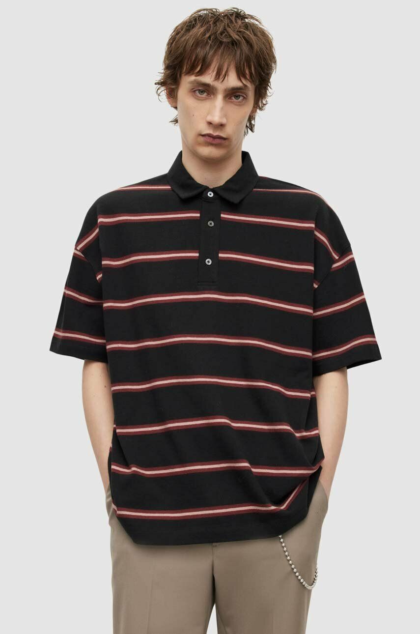Bavlněné polo tričko AllSaints černá barva - černá -  100 % Organická bavlna