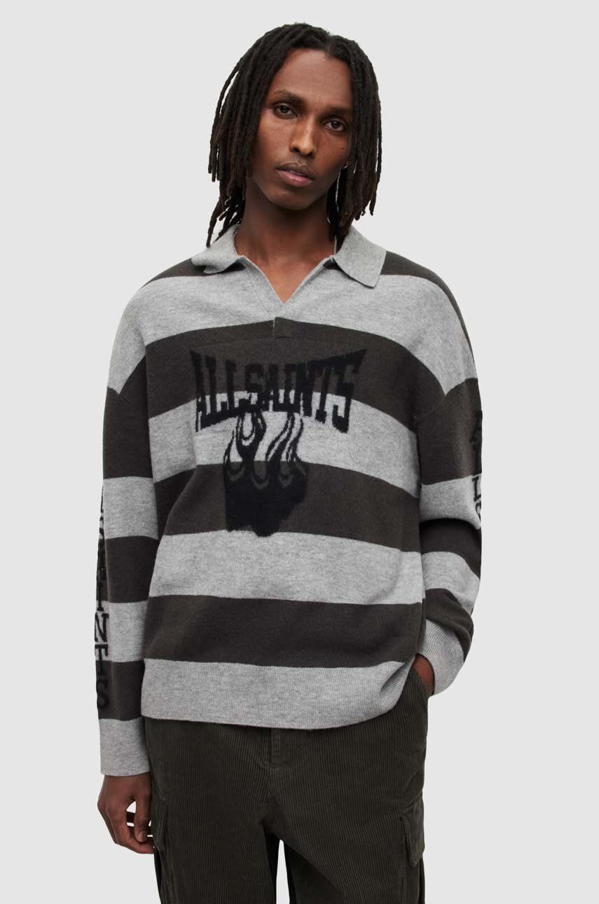 Tričko s dlouhým rukávem AllSaints šedá barva - šedá