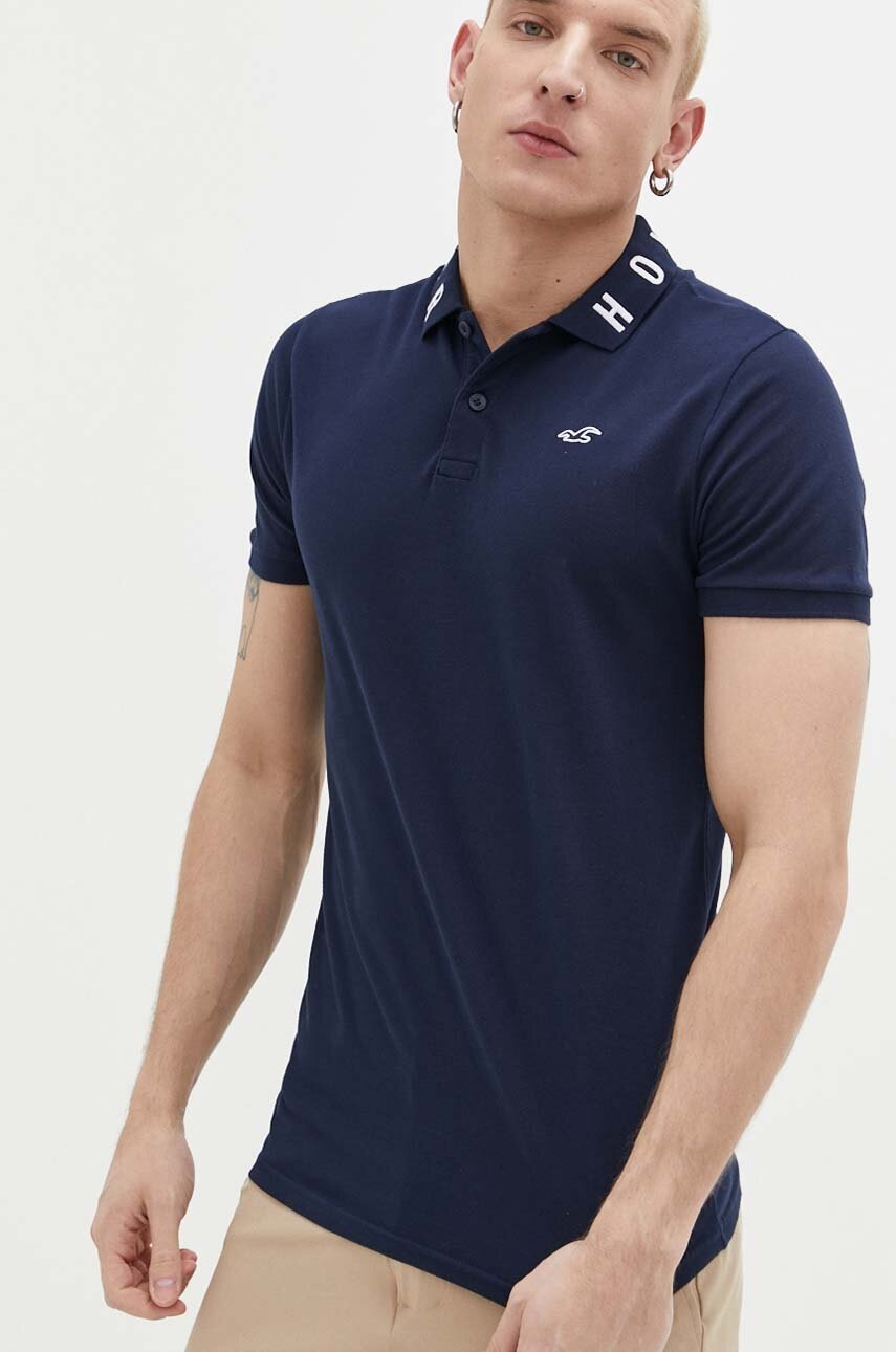 

Тениска с яка Hollister Co. в тъмносиньо с апликация, Тъмносин
