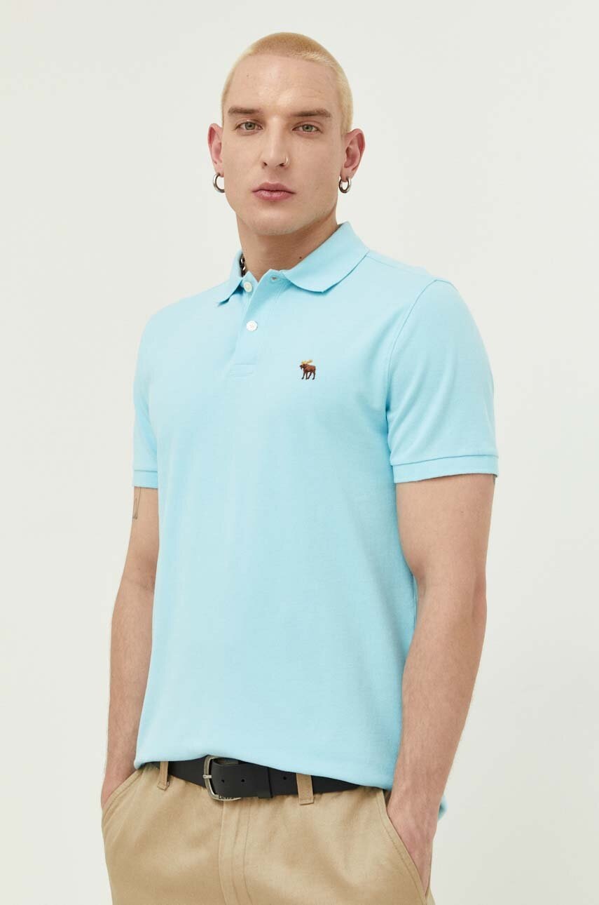 

Тениска с яка Abercrombie & Fitch в синьо с изчистен дизайн, Син