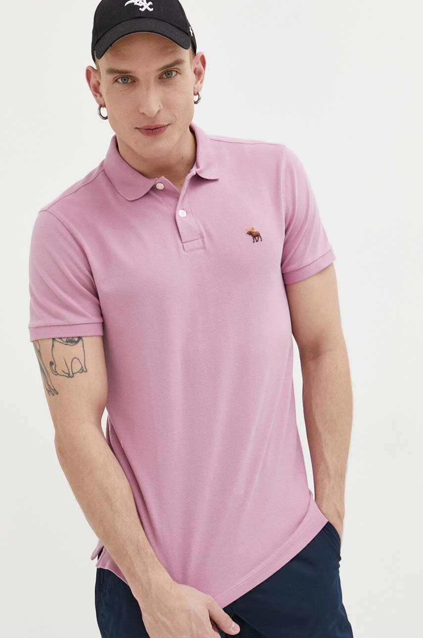 

Тениска с яка Abercrombie & Fitch в розово с изчистен дизайн, Розов