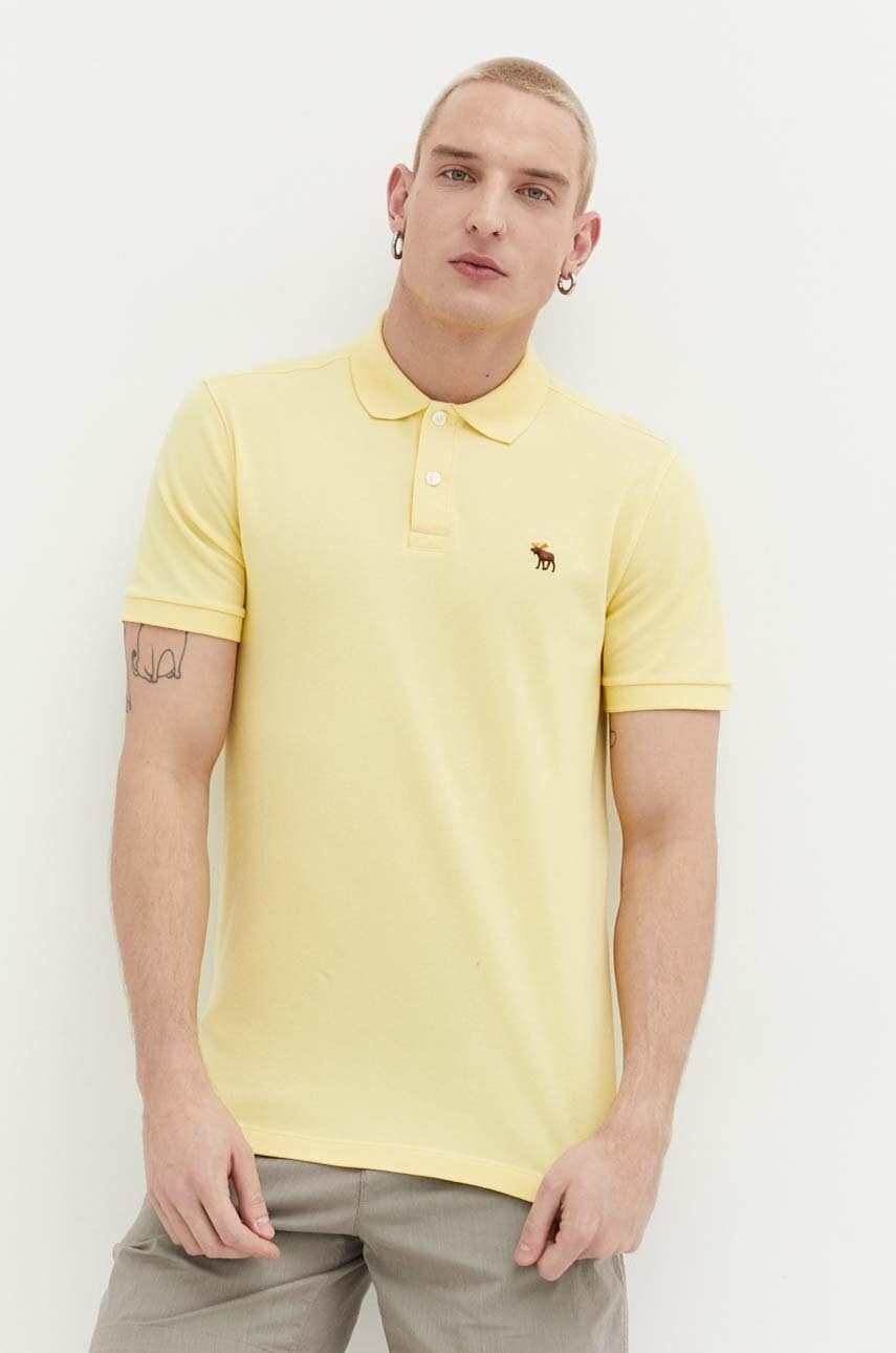Abercrombie & Fitch tricou polo barbati, culoarea galben, neted