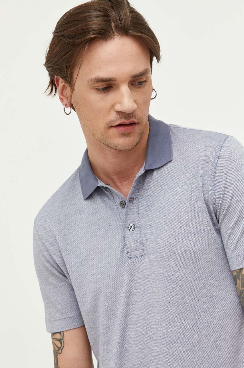 

Тениска с яка Abercrombie & Fitch в синьо с меланжов десен, Син