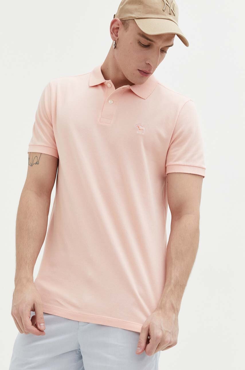 

Тениска с яка Abercrombie & Fitch в розово с изчистен дизайн, Розов
