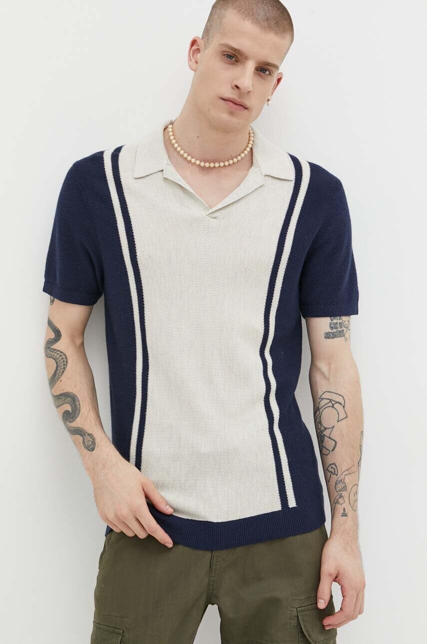 Hollister co. tricou polo barbati, culoarea albastru marin, modelator