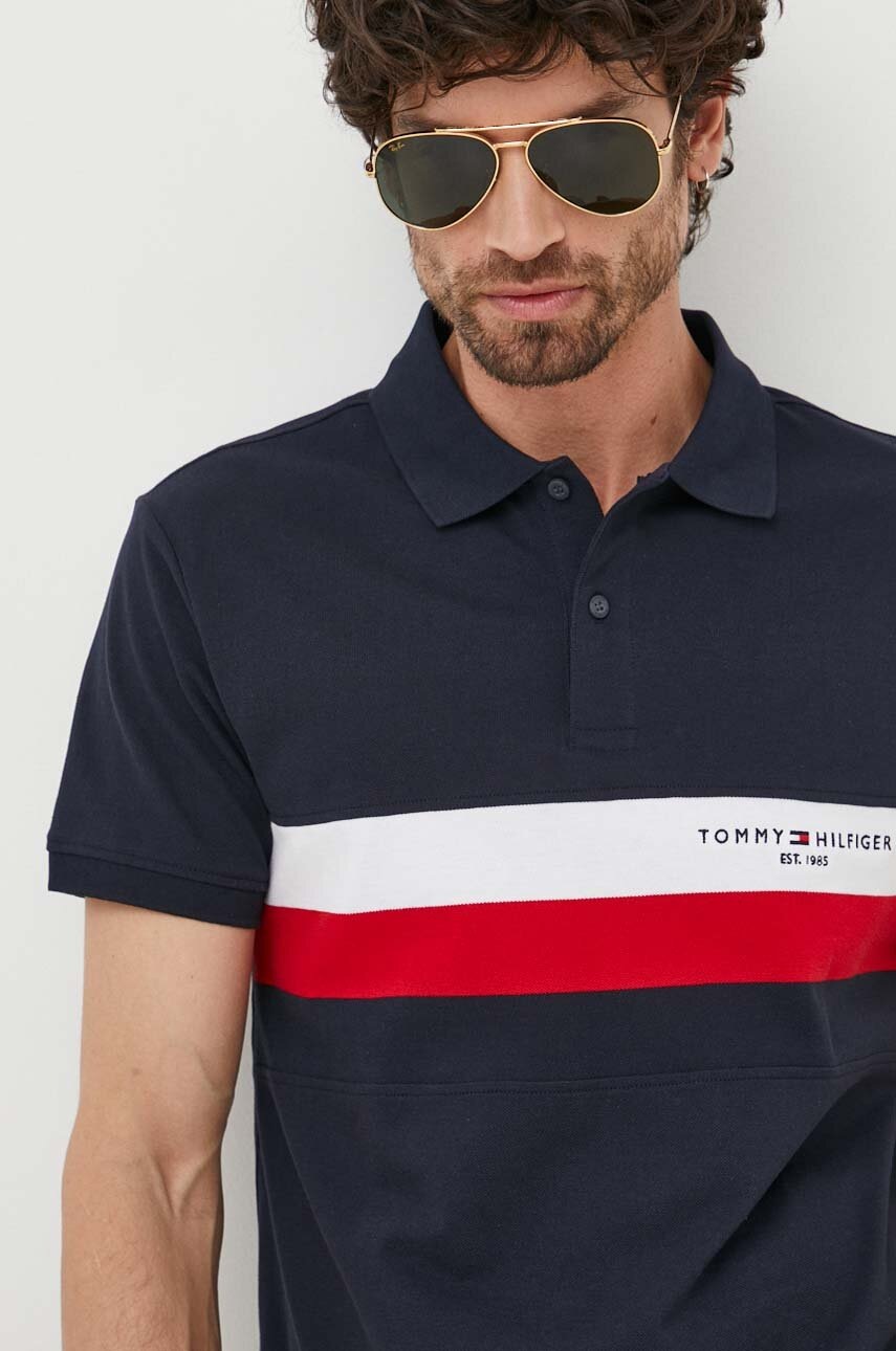 

Хлопковое поло Tommy Hilfiger цвет синий узорный
