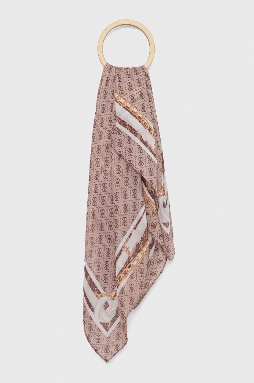 

Тънък шал Guess в кафяво с десен, Кафяв
