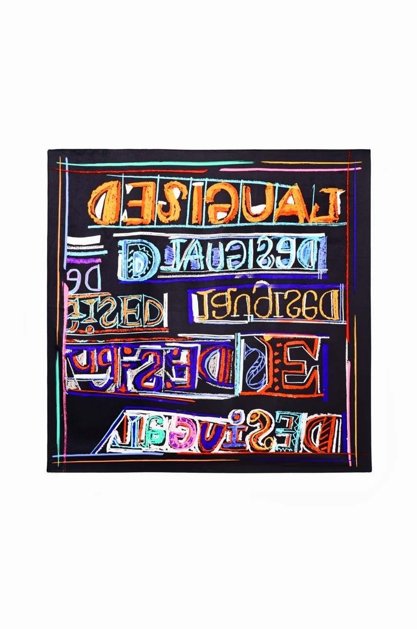 

Тънък шал Desigual в черно с десен, Черен