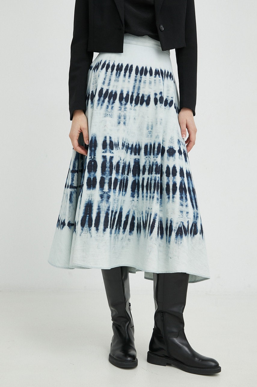 Weekend max mara fusta din bumbac culoarea albastru marin, midi, evazati