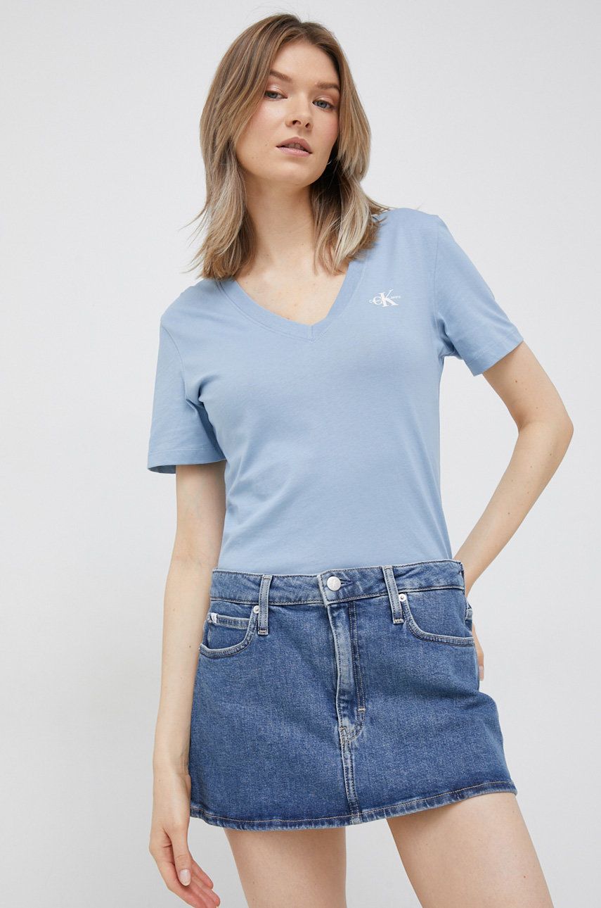 Džínová sukně Calvin Klein Jeans mini - modrá -  99% Bavlna
